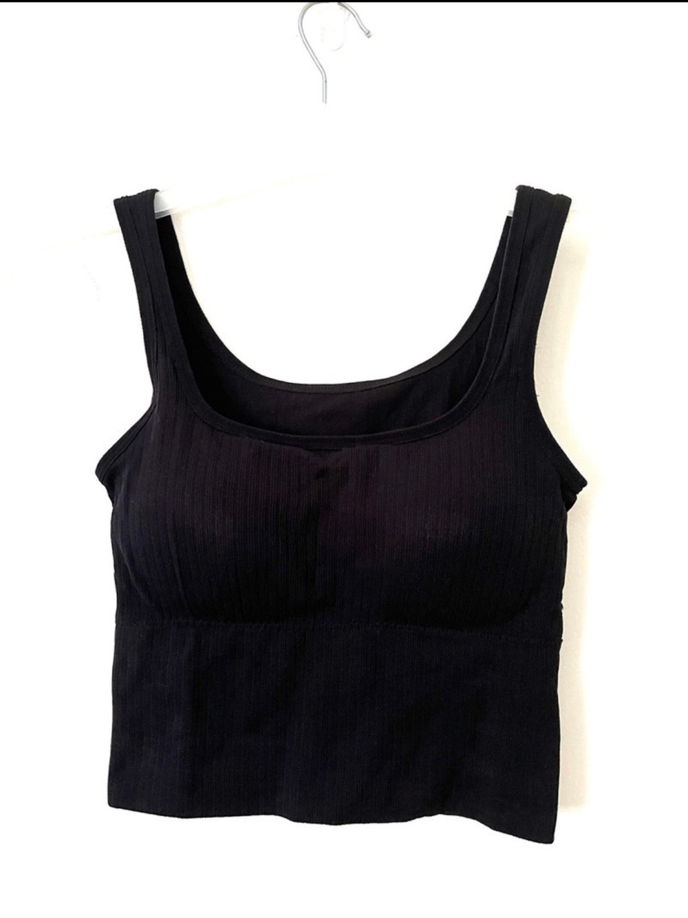 New Without Tags – Black Ribbed Crop Top with Built-In Bra, Size S